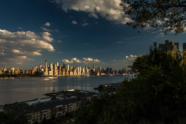 Нью Йорк Нью Йорка Манхеттен Downtown Skyline Розглянений Джерсі Сіті — стокове фото