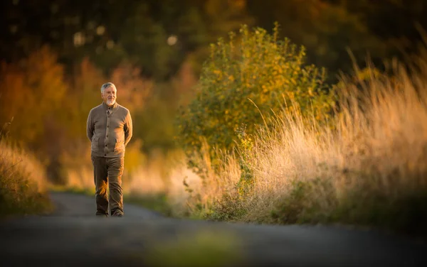 Portret Van Een Knappe Oudere Man Herfst Actieve Senioren Genieten — Stockfoto