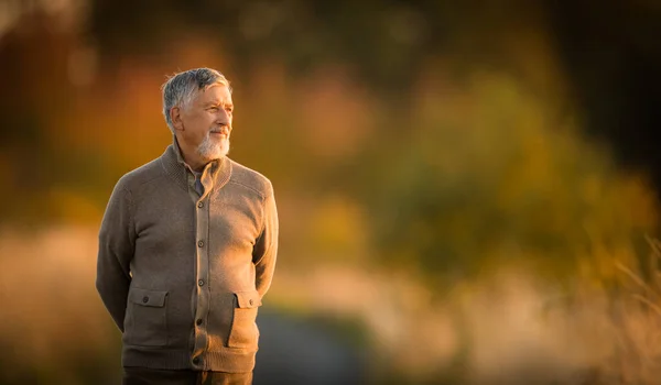 Portrét Pohledného Staršího Muže Podzim Venku Aktivní Senioor Těší Jeho — Stock fotografie