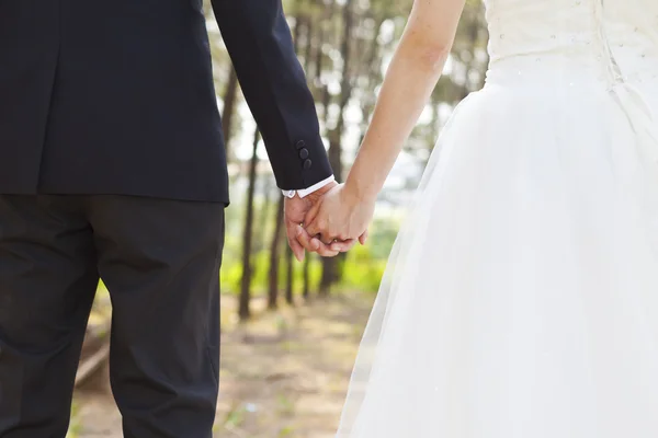 Amor en el bosque, concepto de pareja de la mano . — Foto de Stock