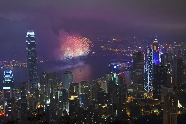 Ohňostroj v hong kong, Čína — Stock fotografie