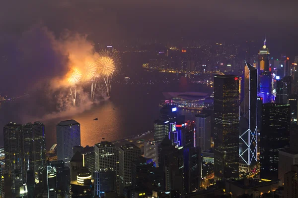 Ohňostroj v hong kong, Čína — Stock fotografie