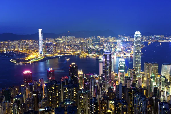 Hong Kong di notte dalla cima del picco — Foto Stock