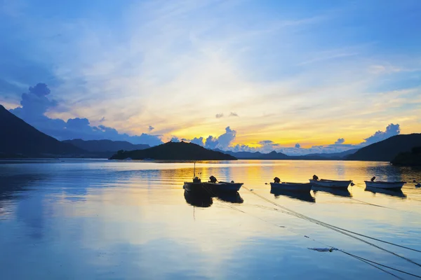 Sea landscape nature background with boats — Stock Photo, Image