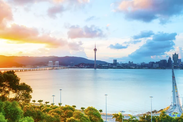 Pôr do sol da paisagem urbana de Macau — Fotografia de Stock