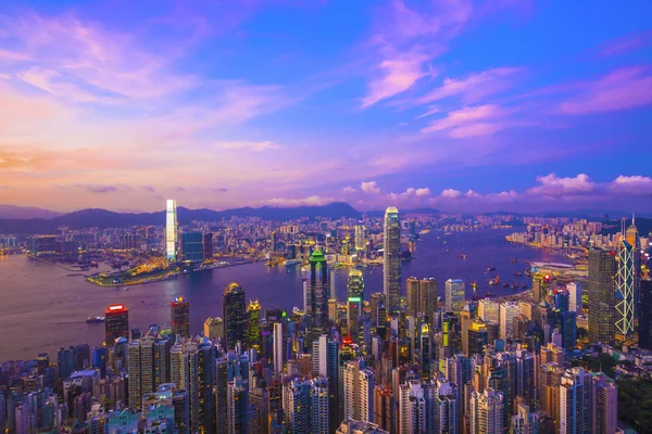 Hong Kong Moderne Stad Zonsondergang — Stockfoto