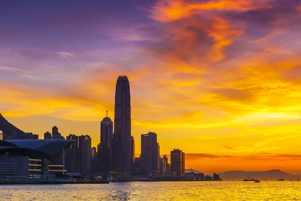 Coucher de soleil sur le port de Hong Kong — Photo