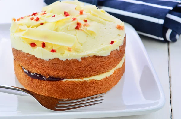 White chocolate jam and cream sponge cake — Stock Photo, Image