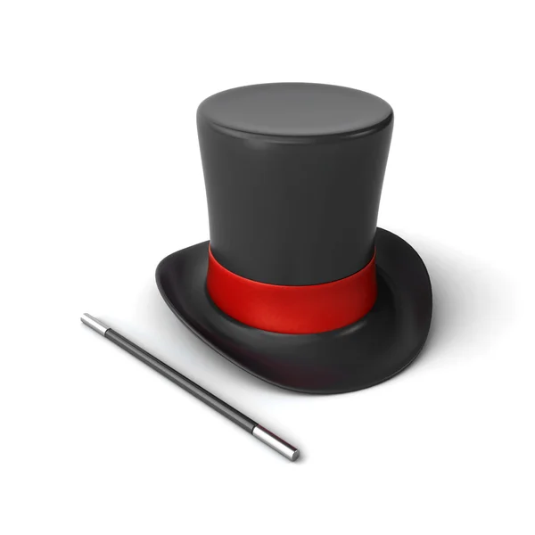 Magician hat and wand — Stock Photo, Image