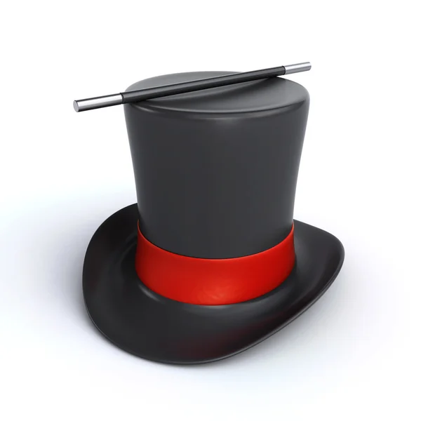 Magician hat and wand — Stock Photo, Image