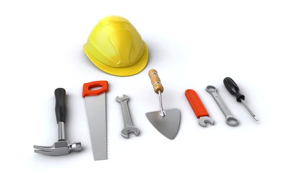Construction helmet and tools — Stock Photo, Image