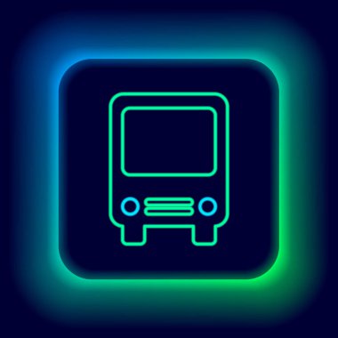 Parlayan neon hattı otobüs simgesi siyah arkaplanda izole edildi. Ulaşım konsepti. Otobüs turu tabelası. Turizm ya da kamu aracı sembolü. Renkli taslak konsepti. Vektör