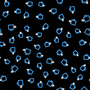 Çizgili kahve fincanı ikonu siyah arka planda izole edilmiş pürüzsüz desen. Çay fincanı. Sıcak içecek kahvesi. Vektör