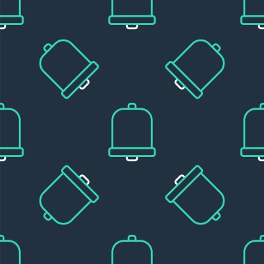 Line Church çan simgesi siyah arka planda izole edilmiş kusursuz desen. Alarm sembolü, servis zili, el zili işareti, uyarı sembolü. Vektör