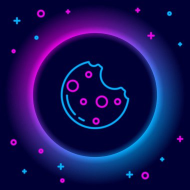 Siyah arka planda marihuana yaprağı ikonu olan parlak neon çizgili çikolatalı kurabiyeler. Ot, kenevir, tıbbi ve eğlence amaçlı esrar. Renkli taslak konsepti. Vektör