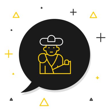 İspanya hattı boğa güreşi, beyaz arka planda izole edilmiş matador ikonu. Geleneksel İspanyol eğlencesi. Renkli taslak konsepti. Vektör