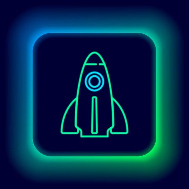 Parlayan neon hattı Business startup proje konsepti simgesi siyah arkaplanda izole edildi. Yeni iş, girişimcilik, yenilik ve teknolojinin sembolü. Renkli taslak konsepti. Vektör