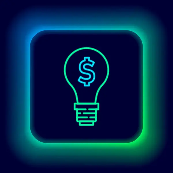 Lâmpada de luz de linha de néon brilhante com ícone de símbolo de dólar isolado no fundo preto. Dinheiro a fazer ideias. Conceito de inovação Fintech. Conceito de esboço colorido. Vetor — Vetor de Stock