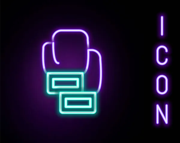 Leuchtendes neonfarbenes Boxhandschuh-Symbol isoliert auf schwarzem Hintergrund. Buntes Rahmenkonzept. Vektor — Stockvektor
