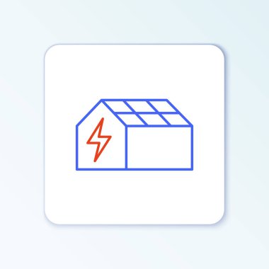 Beyaz arka planda izole edilmiş çizgi güneş enerjisi simgesi. Renkli taslak konsepti. Vektör