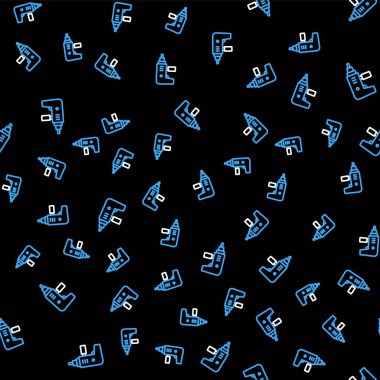 Line Electric matkap simgesi siyah arkaplanda izole edilmiş kusursuz desen. Tamir aleti. Vektör