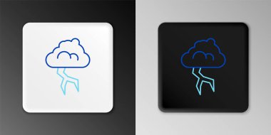 Hat Storm simgesi gri arkaplanda izole edildi. Bulut ve şimşek işareti. Fırtınanın hava durumu ikonu. Renkli taslak konsepti. Vektör