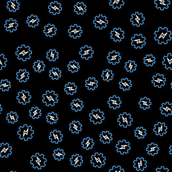 Linje redskap och blixt ikon isolerade sömlösa mönster på svart bakgrund. Elkraft. Blixtnedslag skylt. Vektor — Stock vektor
