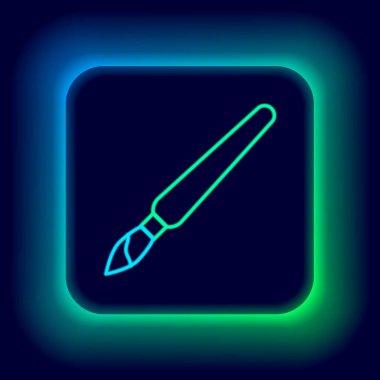 Parlayan neon çizgisi fırça simgesi siyah arkaplanda izole edildi. Renkli taslak konsepti. Vektör