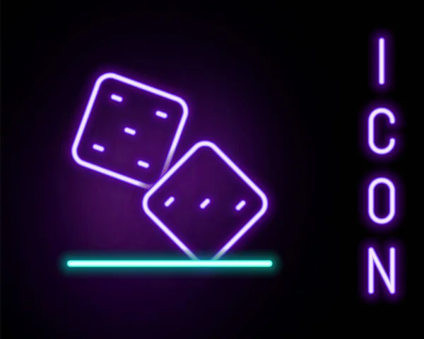 Gloeiende neon lijn Game dobbelstenen pictogram geïsoleerd op zwarte achtergrond. Casino gokken. Kleurrijk concept. Vector — Stockvector