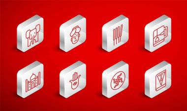 Hindistan Anayasa Günü, Hintli adam, Aroma çubukları, tütsü, çay poşetli çay, Hindu gamalı haçı, Fil, Hamsa eli ve Taj Mahal ikonu. Vektör