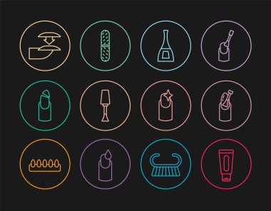 El kremi, manikür, şişe cilası, kırık, sahte tırnaklar ve dosya ikonu. Vektör