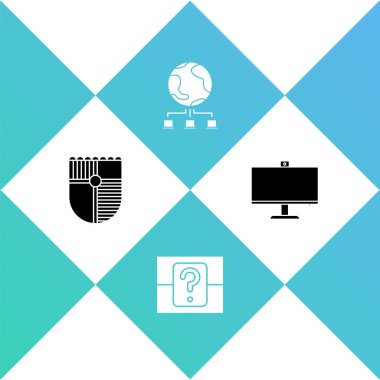 Oyun için Kalkan, Gizemli rastgele kutu, Bilgisayar ağı ve monitör simgesi ayarla. Vektör