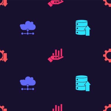 Sunucu, Data, Web Sunucu, Ağ Bulutu bağlantısı, Pie grafiksel bilgisi ve sorunsuz desen üzerindeki maliyet azalmasını ayarla. Vektör