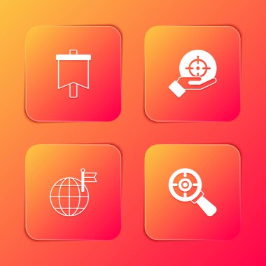 Bayrak, Hedef, Bayrak ve büyüteç ikonlu Gezegen. Vektör