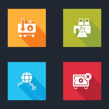 Ham petrol fiyatlarında düşüş, fabrikanın kapatılması, küresel ekonomik kriz ve güvenli ikon. Vektör