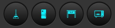 Süpürge, buzdolabı, mobilya sehpası ve mikrodalga fırın ikonu hazırla. Vektör