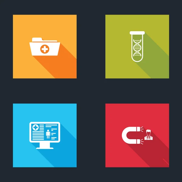 健康記録フォルダ、 DNA研究、検索、モニター上の臨床と顧客の誘致アイコンを設定します。ベクトル — ストックベクタ