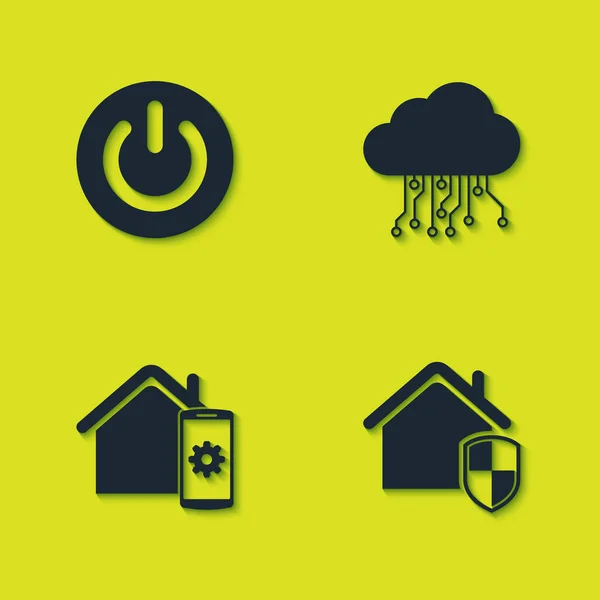 Set Power button, House under protection, Smart home remote control system and Internet of things icon. Vector — Stock Vector
