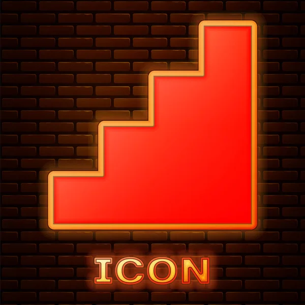 Zářící ikona neonového schodiště izolovaná na pozadí cihlové zdi. Vektor — Stockový vektor