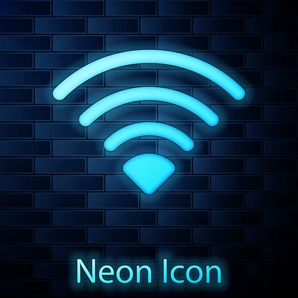 Светящийся неоновый Wi-Fi символ беспроводной сети Интернет, выделенный на фоне кирпичной стены. Вектор — стоковый вектор