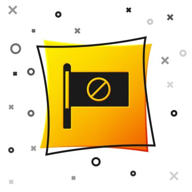 Siyah Protesto simgesi beyaz arkaplanda izole edildi. Toplantı, protestocu, grev, konuşma, pankart, protesto pankartı, dilekçe, lider, broşür. Sarı kare düğme. Vektör