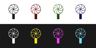 Lolipop simgesini siyah beyaz arkaplanda izole et. Şeker işareti. Yemek, lezzetli bir sembol. Vektör