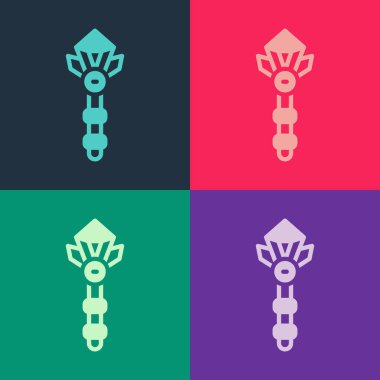 Pop Art Magic sihirli çubuk simgesi renk arkaplanında izole edildi. Yıldız şeklinde sihirli aksesuar. Sihirli güç. Vektör