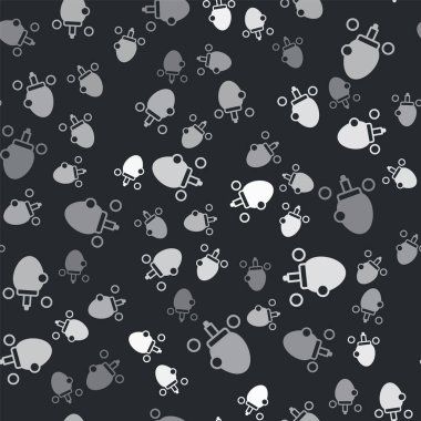 Masa tenisi ikonunu oynamak için gri raket siyah arka planda izole edilmiş pürüzsüz desen. Vektör