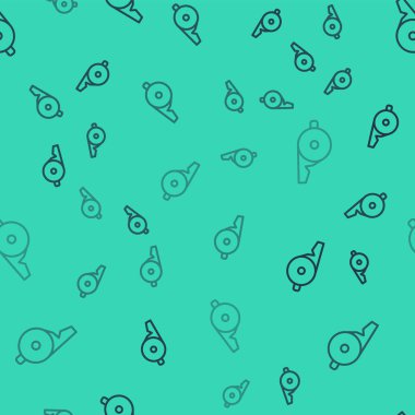 Siyah çizgi Whistle simgesi yeşil arkaplanda kusursuz desen izole etti. Hakem sembolü. Spor ve spor burcu. Vektör