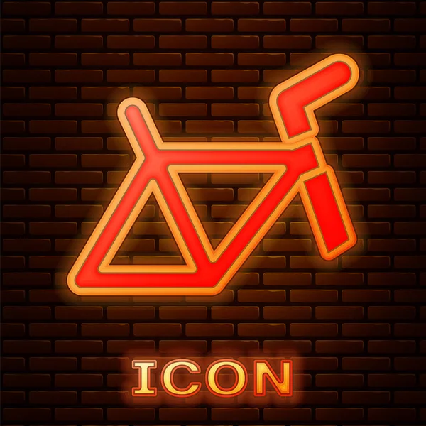 Świecący neon Rama rowerowa ikona izolowane na tle cegły ściany. Wektor — Wektor stockowy