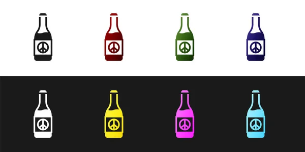 设置啤酒瓶子图标隔离在黑色和白色背景.B.病媒 — 图库矢量图片