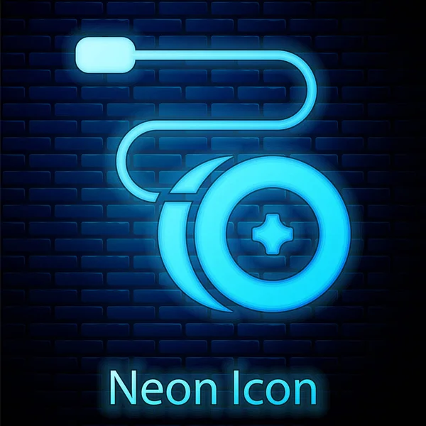 Parlayan neon Yoyo oyuncak ikonu tuğla duvar arkasında izole edilmiş. Vektör — Stok Vektör