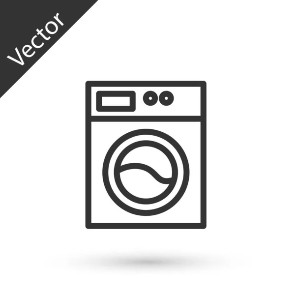 Graue Linie Unterlegscheibe Symbol isoliert auf weißem Hintergrund. Waschmaschinensymbol. Kleiderwaschmaschine - Waschmaschine. Haushaltsgerätesymbol. Vektor — Stockvektor