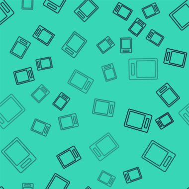 Siyah çizgi kesme simgesi yeşil arkaplanda izole edilmiş pürüzsüz desen. Kesme tahtası sembolü. Vektör